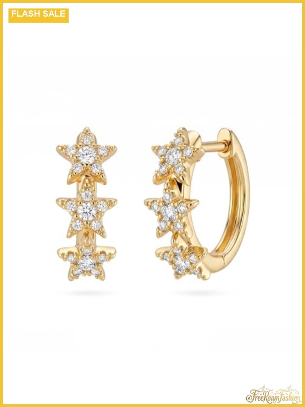 14K Gold Plated Star Huggie Hoop Earrings Hypoallergenic CZ Women's Jewelry